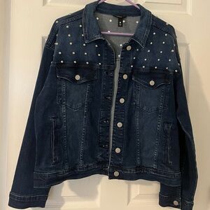 Aqua (Bloomingdales) Dark Blue Studded Jean Jacket
